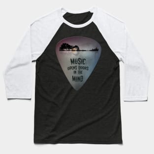 Distressed Guitar Pick Lake Reflections Music Lover Baseball T-Shirt